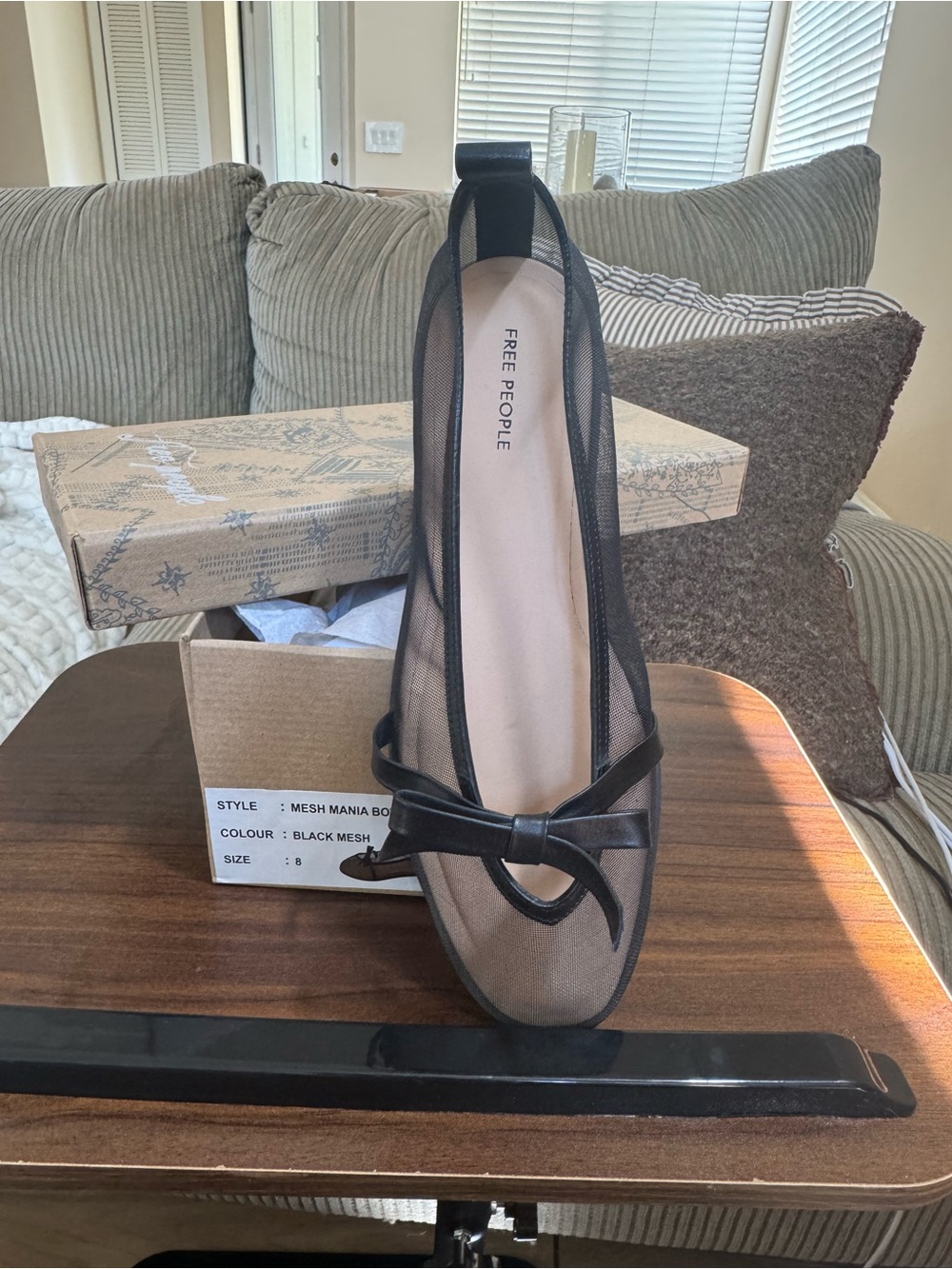 Free People Black Mesh Ballet Flat with Bow Accent